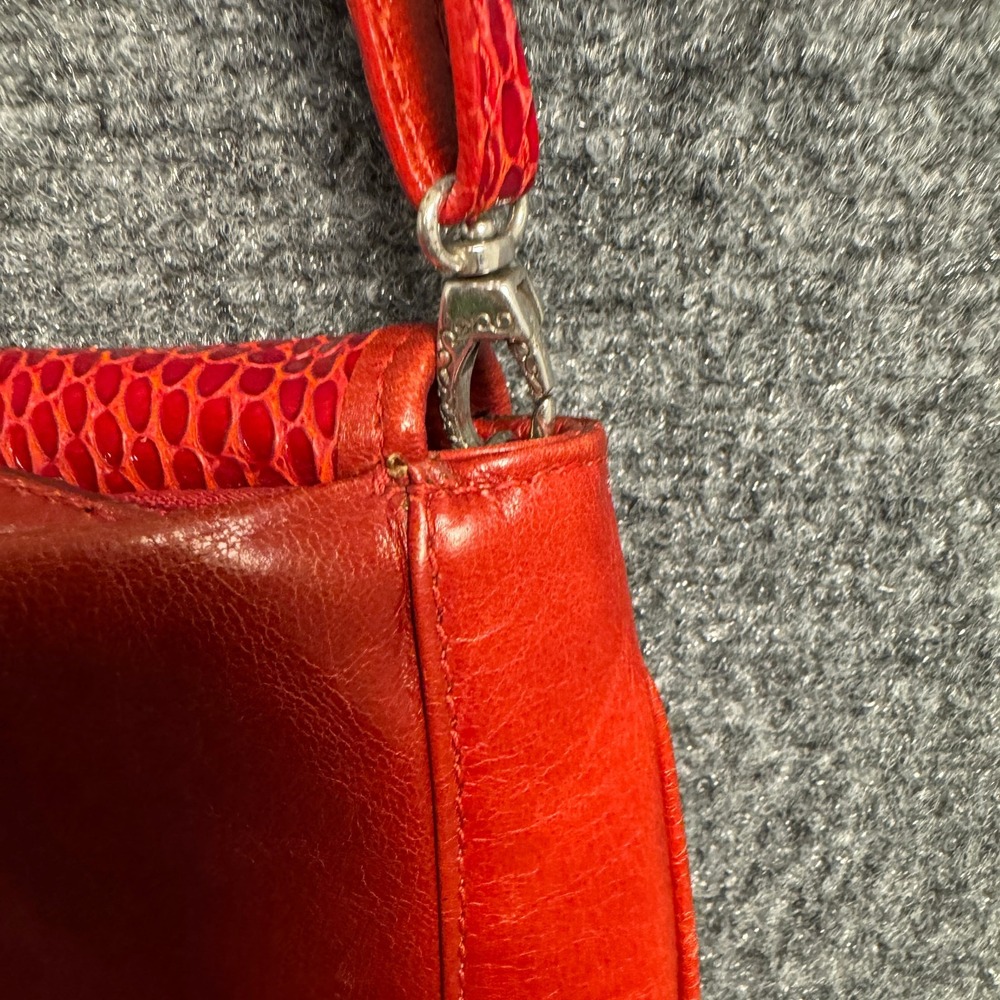 Vintage Brighton Red Snakeskin Embossed Leather Crossbody Flap Bag Silver Heart - Picture 13 of 16
